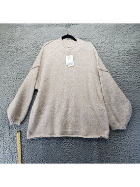Fashion Sweater Womens XL Cream Relaxed Fit Wool Blend Ribbed Cuffs Sleeve *NWT*